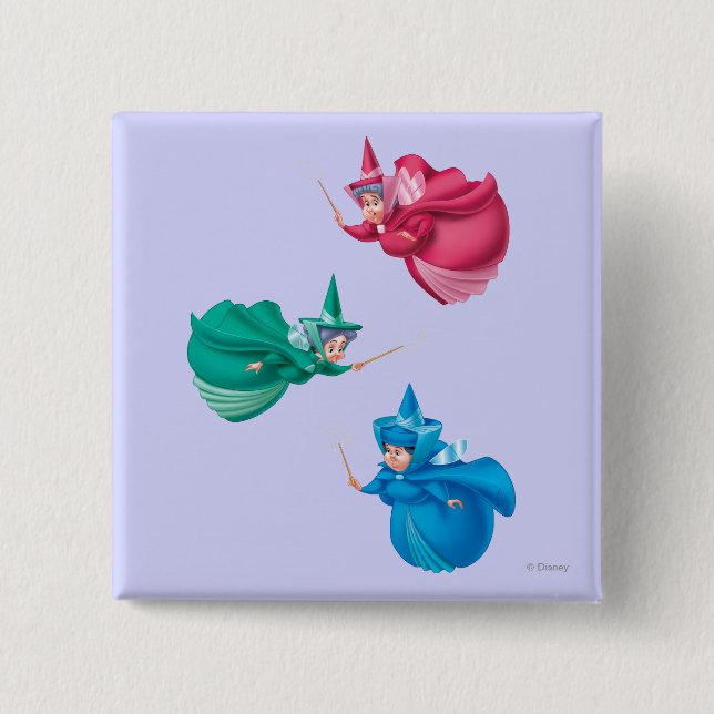 Sleeping Beauty Fairies 2 Inch Square Button (Front)