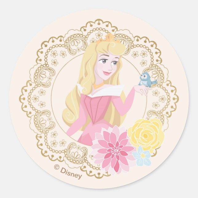 Sleeping Beauty | Floral Gold Confetti Classic Round Sticker (Front)