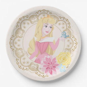 Sleeping Beauty Floral Gold Confetti Paper Plate