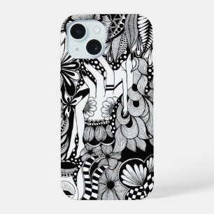 Sleeping Beauty – Monochrome Floral Hand-Drawn Art iPhone 15 Case