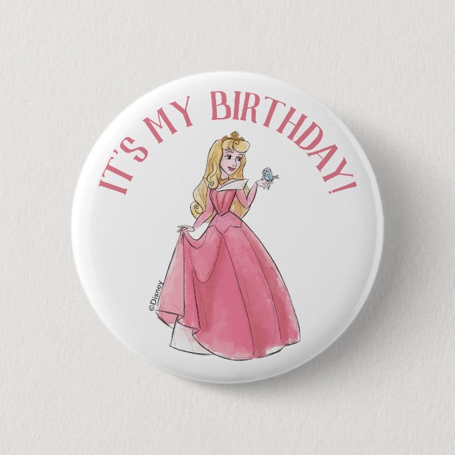 Sleeping Beauty | Watercolor Birthday 2 Inch Round Button (Front)