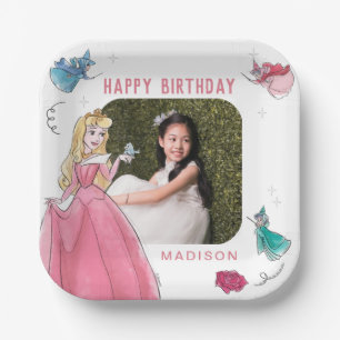 Sleeping Beauty Watercolor Birthday Paper Plate