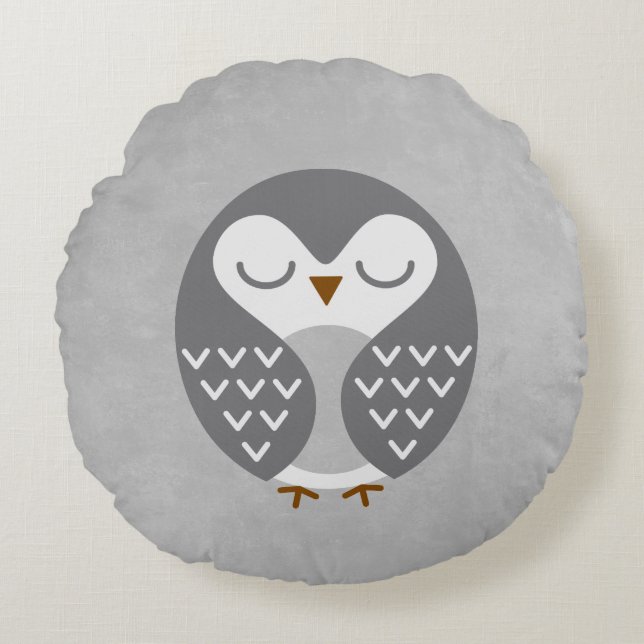 Sleeping Bird Grey Round Pillow (Front)