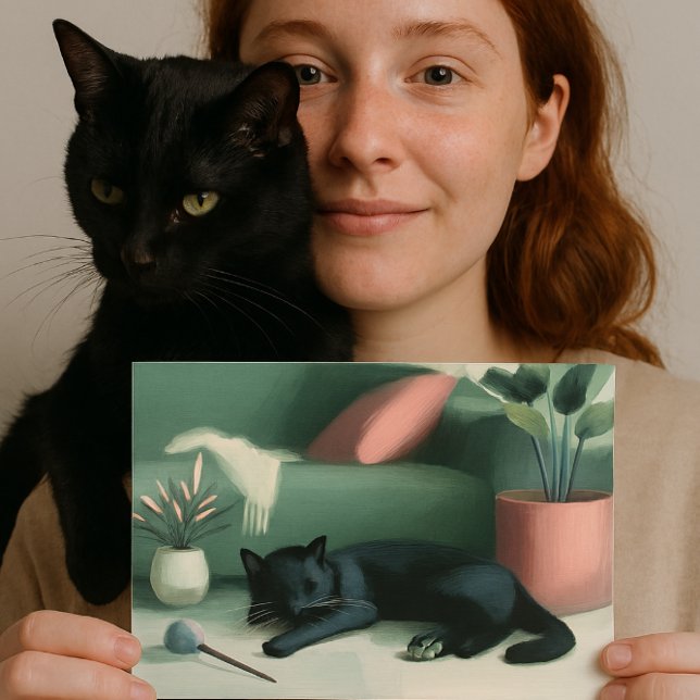 Sleeping Black Cat / Catnip Dreams  Postcard (“For the ones who carry love on their shoulders. A postcard for black cat lovers. AI created)