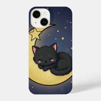 Sleeping Black Cat Gold Crescent Moon Celestial iPhone 14 Case