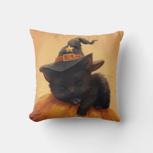 Sleeping Black Cat Halloween Pillow