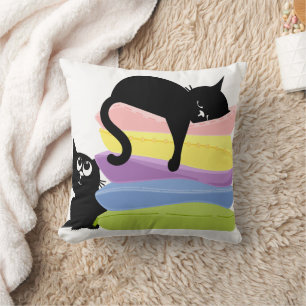 Sleeping Black Cat Rainbow Throw Pillow