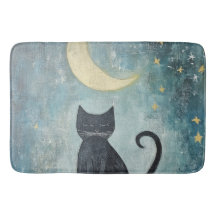Sleeping Black Cat with Crescent Moon and Stars