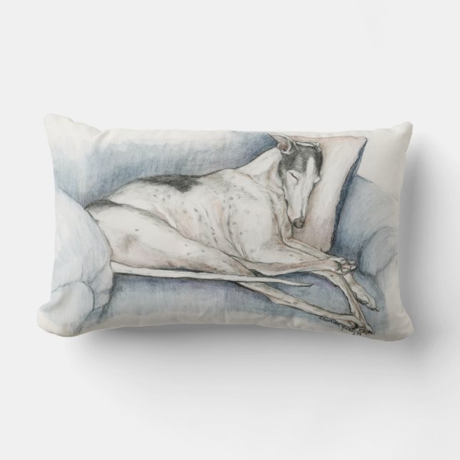 Sleeping Blackwhite Greyhound Dog Art Throw Pillow (Front)