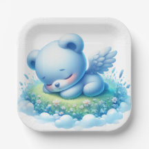 SLEEPING BLUE BABY BEAR ON A CLOUD