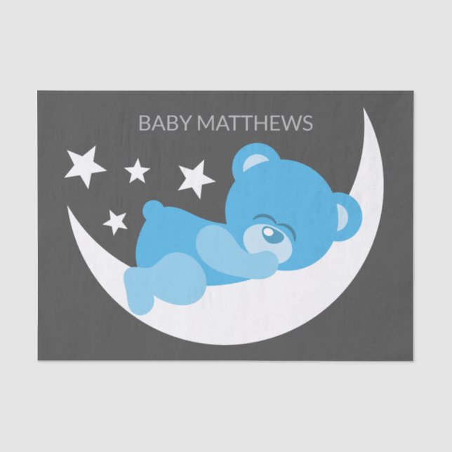 Sleeping Blue Boy Teddy Bear Tissue Paper (Front)