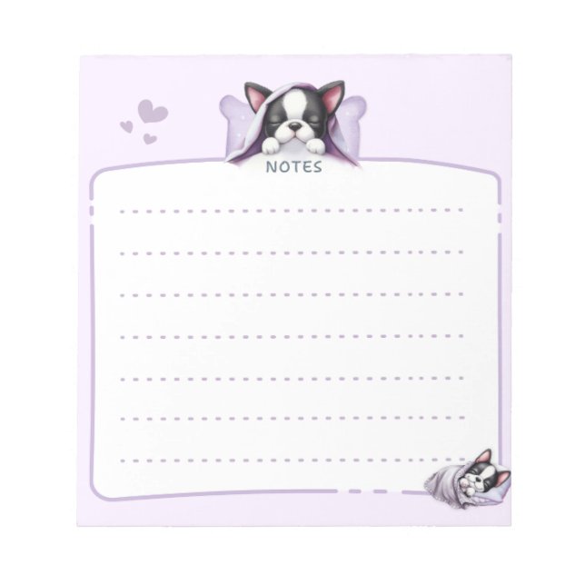 Sleeping Boston Terrier Notepad (Front)