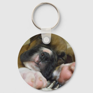 Sleeping Boxer puppy keychain