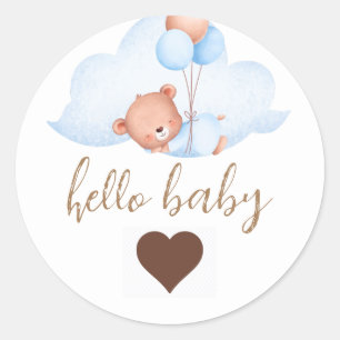 Sleeping Brown Bear and Cloud Baby Shower Classic Round Sticker