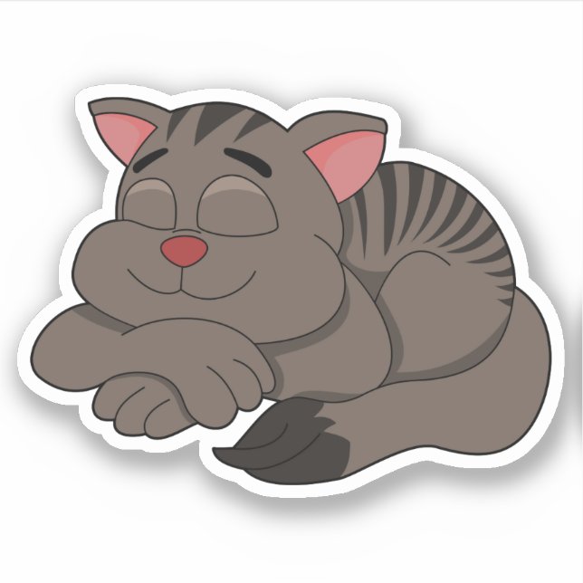 Sleeping brown cat cartoon - vinyl sticker (Devant)