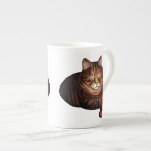 Sleeping Brown Tabby Cat Bone China Mug