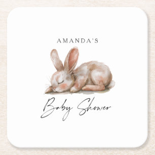 Sleeping Bunny Neutral Colours Thank You Square Paper Coaster