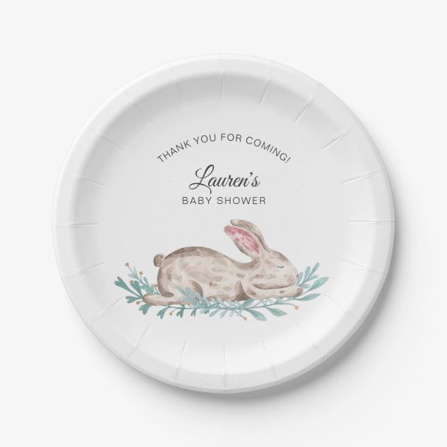 Sleeping Bunny Neutral Gender Baby Shower Paper Plate (Front)