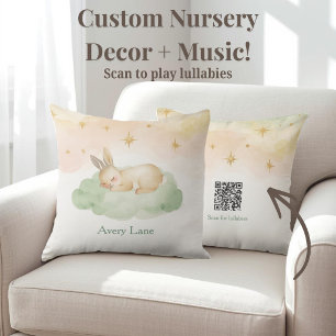 Sleeping Bunny Nursery Pillow with Lullaby QR Code