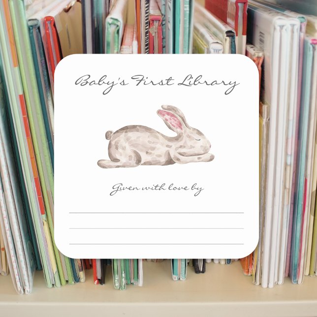 Sleeping bunny rabbit baby shower bookplate square sticker (Creator Uploaded)