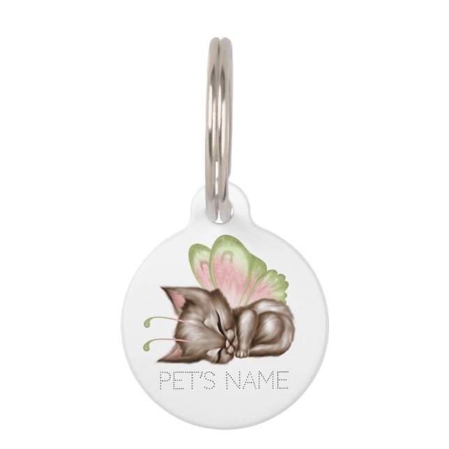 Sleeping Butterfly Kitten 1  Pet Tag (Front)