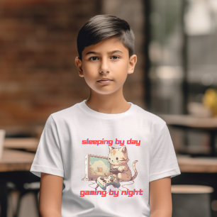 "Sleeping by Day Gaming by Night" Cat Video Game  T-Shirt