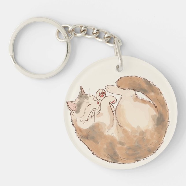 Sleeping Calico Cat Acrylic Keychain  (Front)