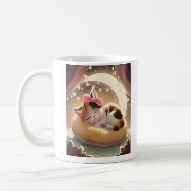 Sleeping calico cat, cuye cat nap coffee mug (Left)
