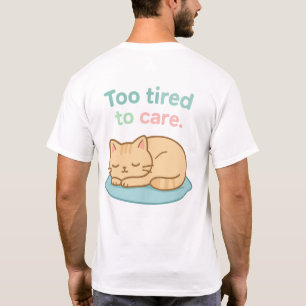 Sleeping cartoon cat curled on a blue cushion T-Shirt