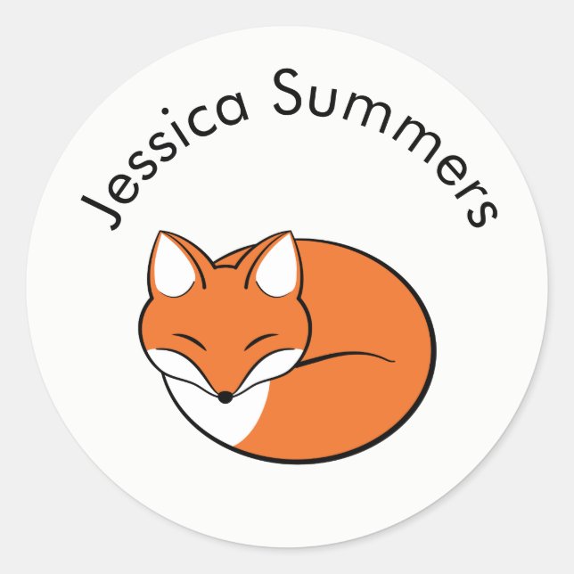 Sleeping Cartoon Fox Custom Message Classic Round Sticker (Front)