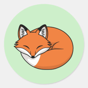 Sleeping Cartoon Fox on Green Classic Round Sticker