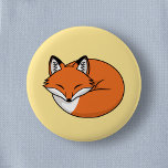 Sleeping Cartoon Fox on Yellow 2 Inch Round Button<br><div class="desc">Stylized cartoon drawing of a curled up sleeping fox.</div>