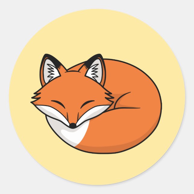 Sleeping Cartoon Fox on Yellow Classic Round Sticker (Front)