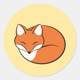 Sleeping Cartoon Fox on Yellow Classic Round Sticker