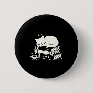 Sleeping cat and books cute adorable cozy peaceful 2 inch round button