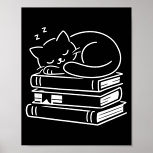 Sleeping cat and books cute adorable cozy weekend poster