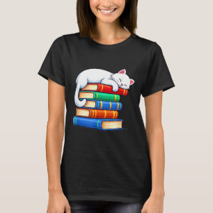 Sleeping cat and books cute funny cozy book lovers T-Shirt