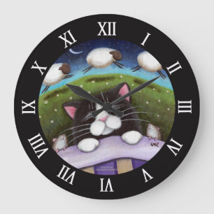 Sleeping Cat and Mice Dreaming of Sheep Large Clock