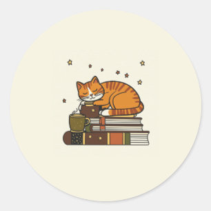 Sleeping Cat Book Stack   Sticker