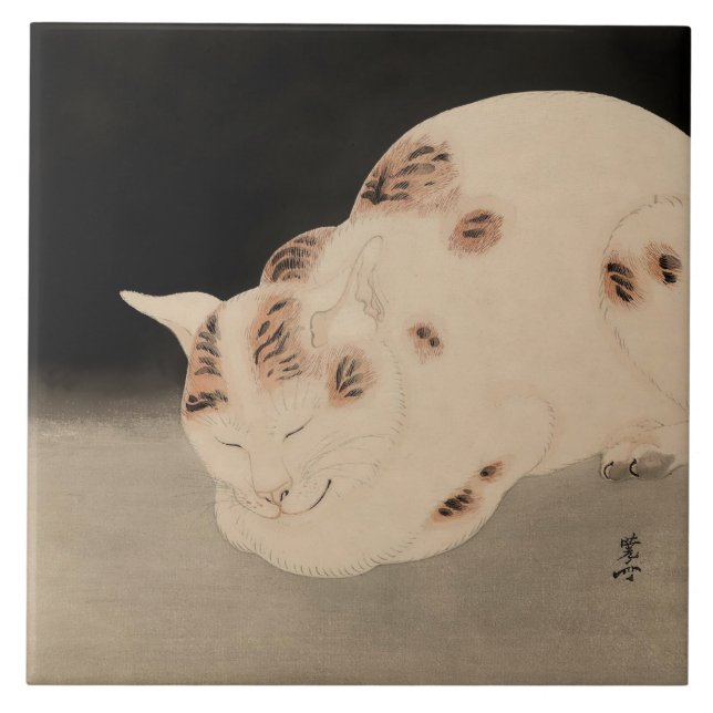Sleeping Cat by Kawanabe Kyosai Tile (Front)