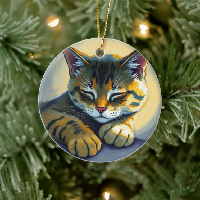 Sleeping cat ceramic ornament (Tree)
