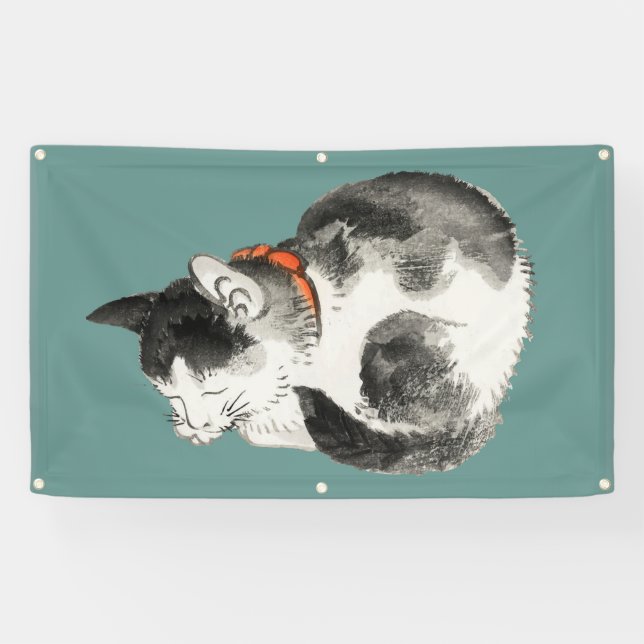 SLEEPING CAT JAPANESE WOODBLOCK PRINT Banner (Horizontal)