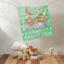 Sleeping Cat on a cloud with moon and stars