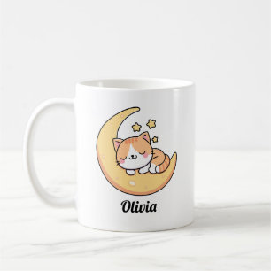 Sleeping Cat On A Moon Dream Custom Coffee Mug
