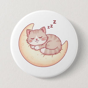 Sleeping Cat on a Moon Pillow – Cozy Cat Nap 3 Inch Round Button