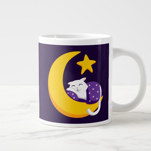Sleeping Cat on Crescent Moon Star Ramadan Large Coffee Mug (Right)
