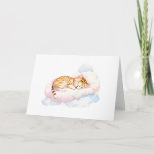 Sleeping Cat on Fluffy Clouds Blank Greeting  Card