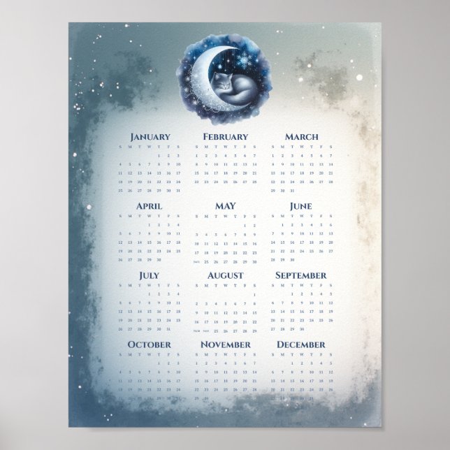 Sleeping Cat on the Moon 2026 Calendar Dreamy  Poster (Front)