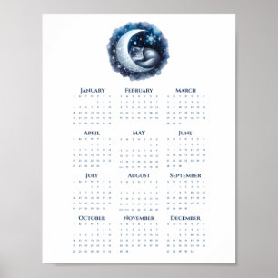 Sleeping Cat on the Moon 2026 Calendar Minimalist Poster