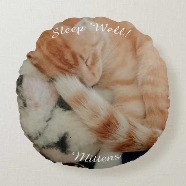 Sleeping Cat Photo, Front & Back, Round Pillow (Front)